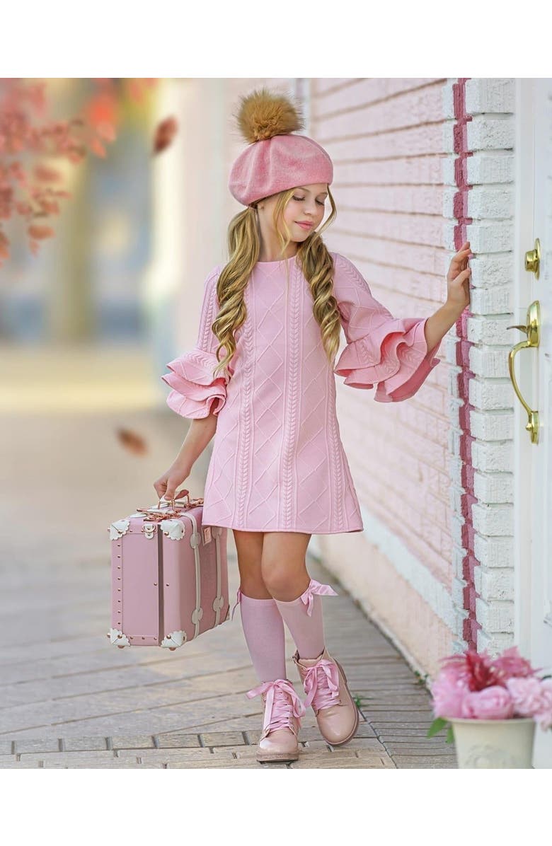 Mia Belle Girls Best Pick Ruffle Sleeve Sweater Dress, Alternate, color, Pink
