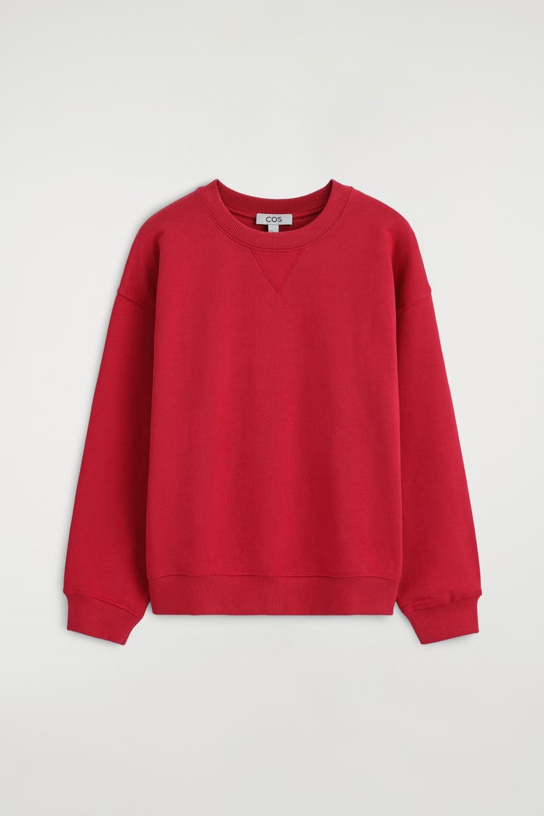 Rounded Cotton Crew-Neck Sweatshirt, Main, color, RED
