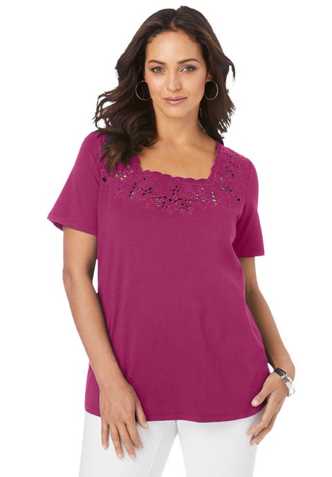 Stretch Cotton Eyelet Cutout Tee (Plus)