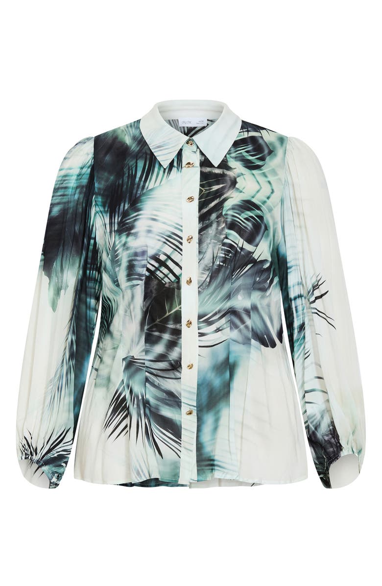 City Chic Piper Palm Print Button-Up Shirt, Alternate, color, Shadow Palm