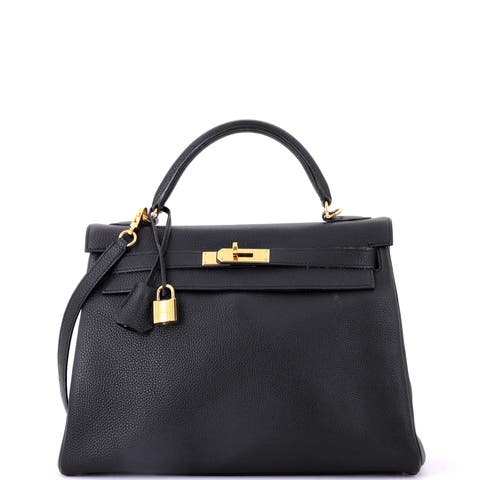 Kelly Handbag Black Togo with Gold Hardware 32