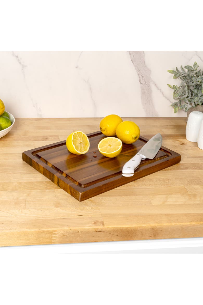 Eldridge Small Handcrafted Acacia Wood Grain Thick Reversible Cutting Board with Juice Grooves, Alternate, color, Brown