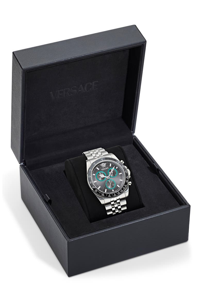 Greca Chronograph Wave Bracelet Watch, 43mm, Alternate, color, STAINLESS STEEL
