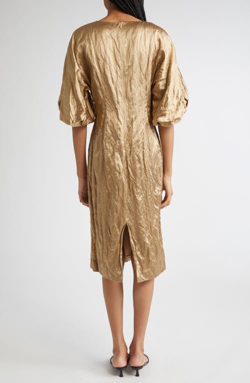 Lafayette 148 New York Balloon Sleeve Satin Midi Dress In Brown