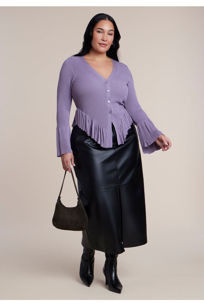 Ruffle Cardigan, Alternate, color, DUSTY GRAPE