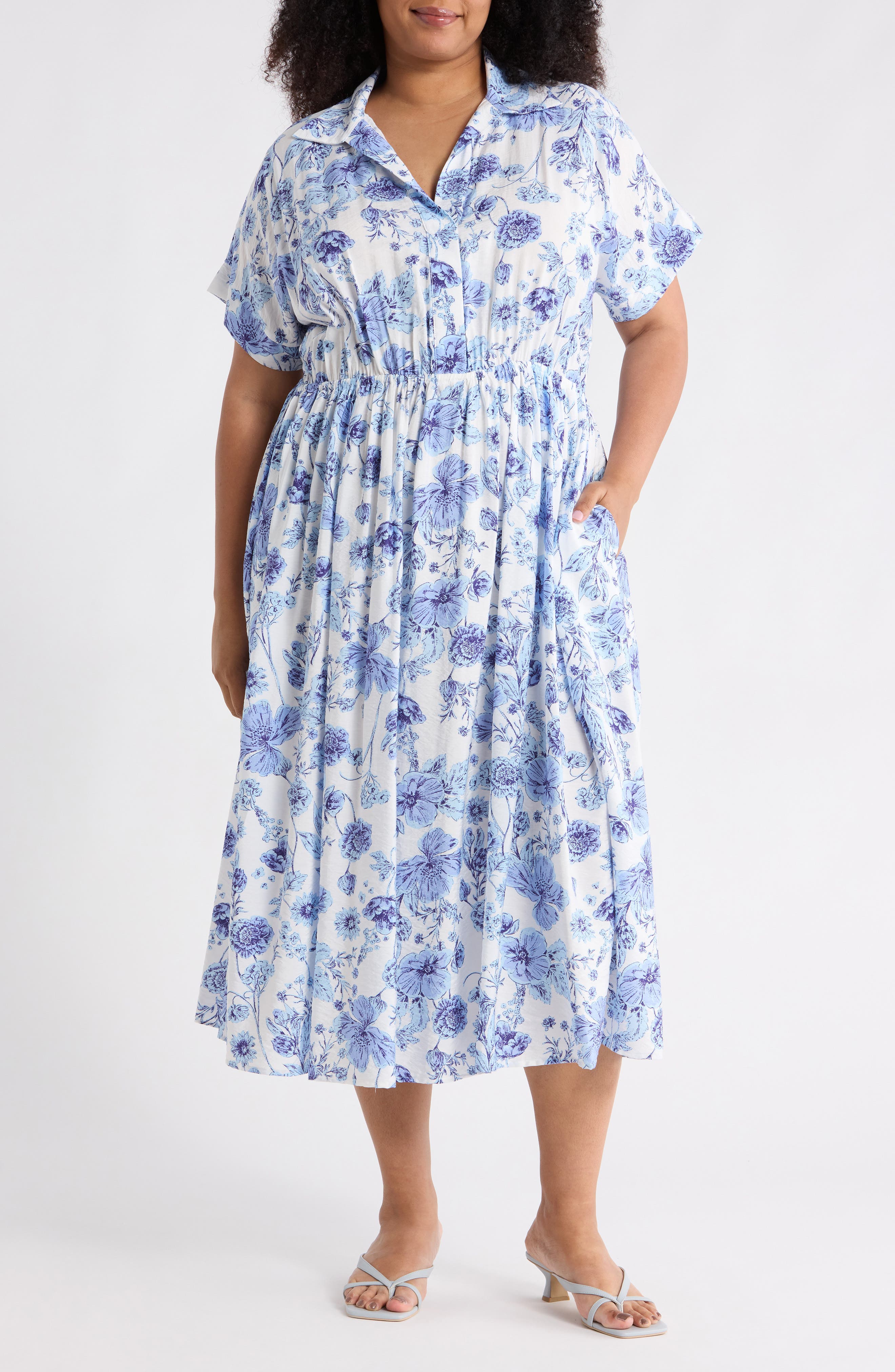Renee C Floral Short Sleeve Midi Dress