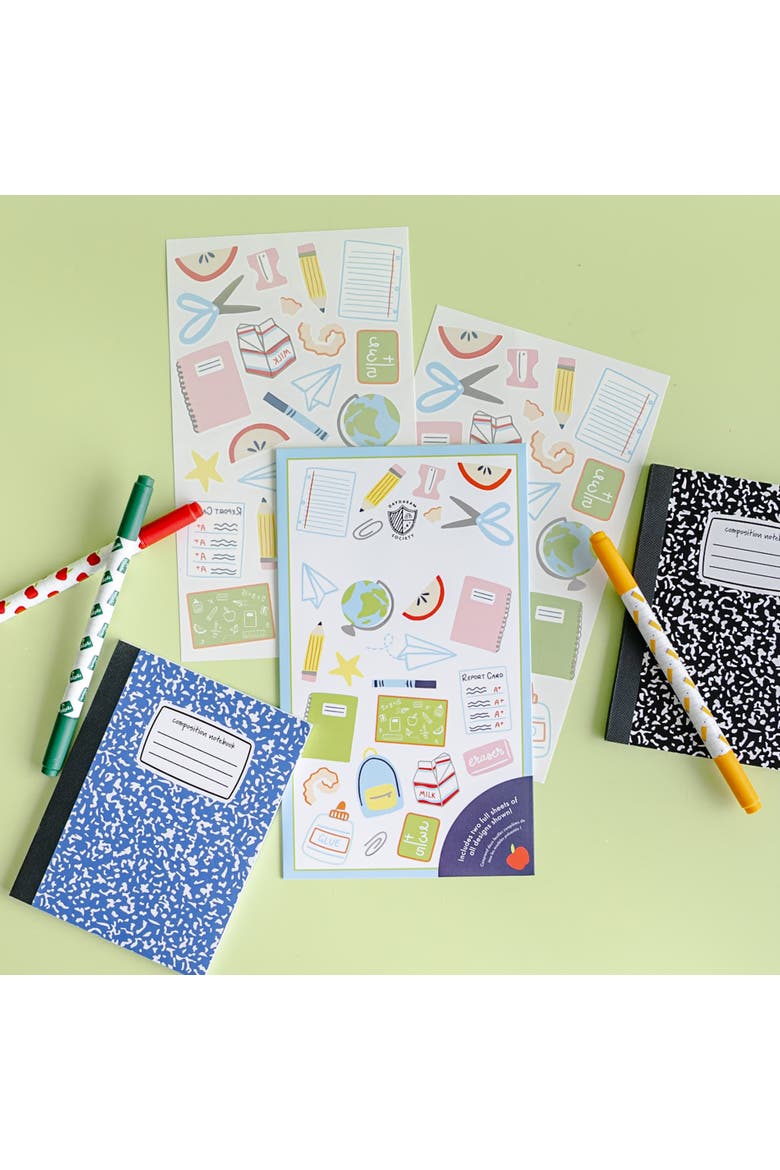 Back to School Party Favor Set - Pack of 2 Tattoos and 4 Sticker Sheets, Alternate, color, Assorted Pre-Pack