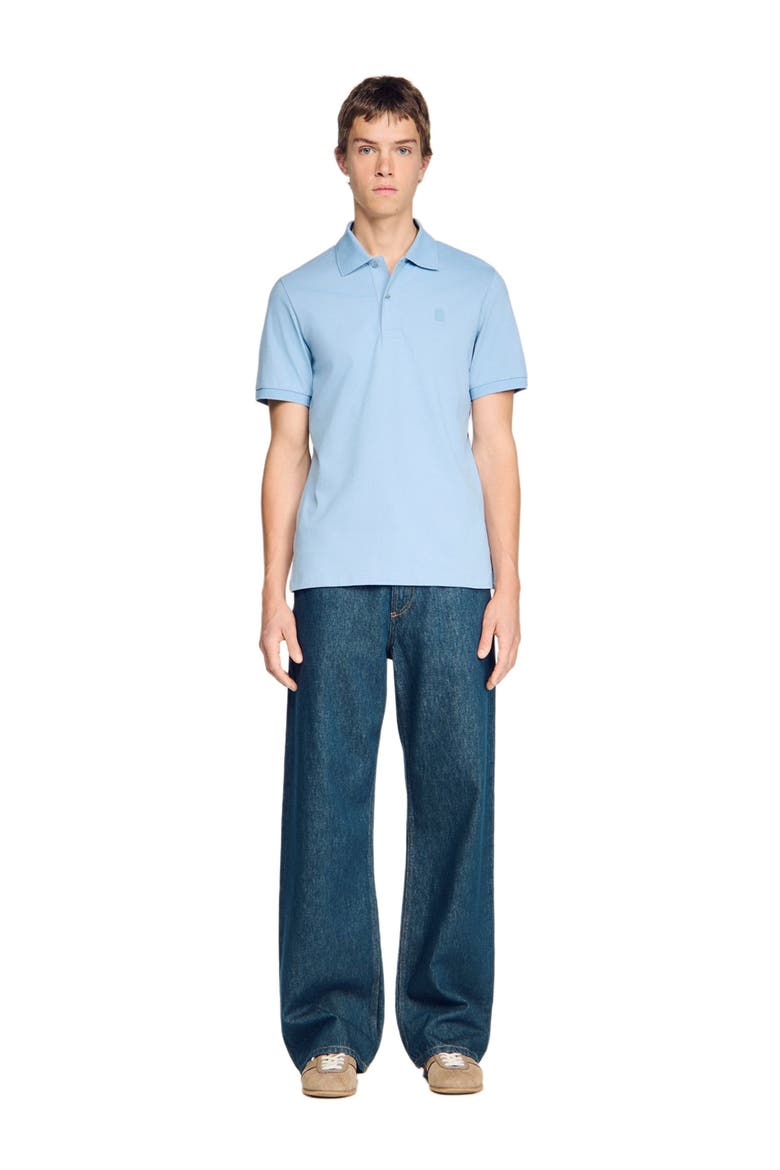 Cotton polo shirt with leather logo, Alternate, color, Blue grey