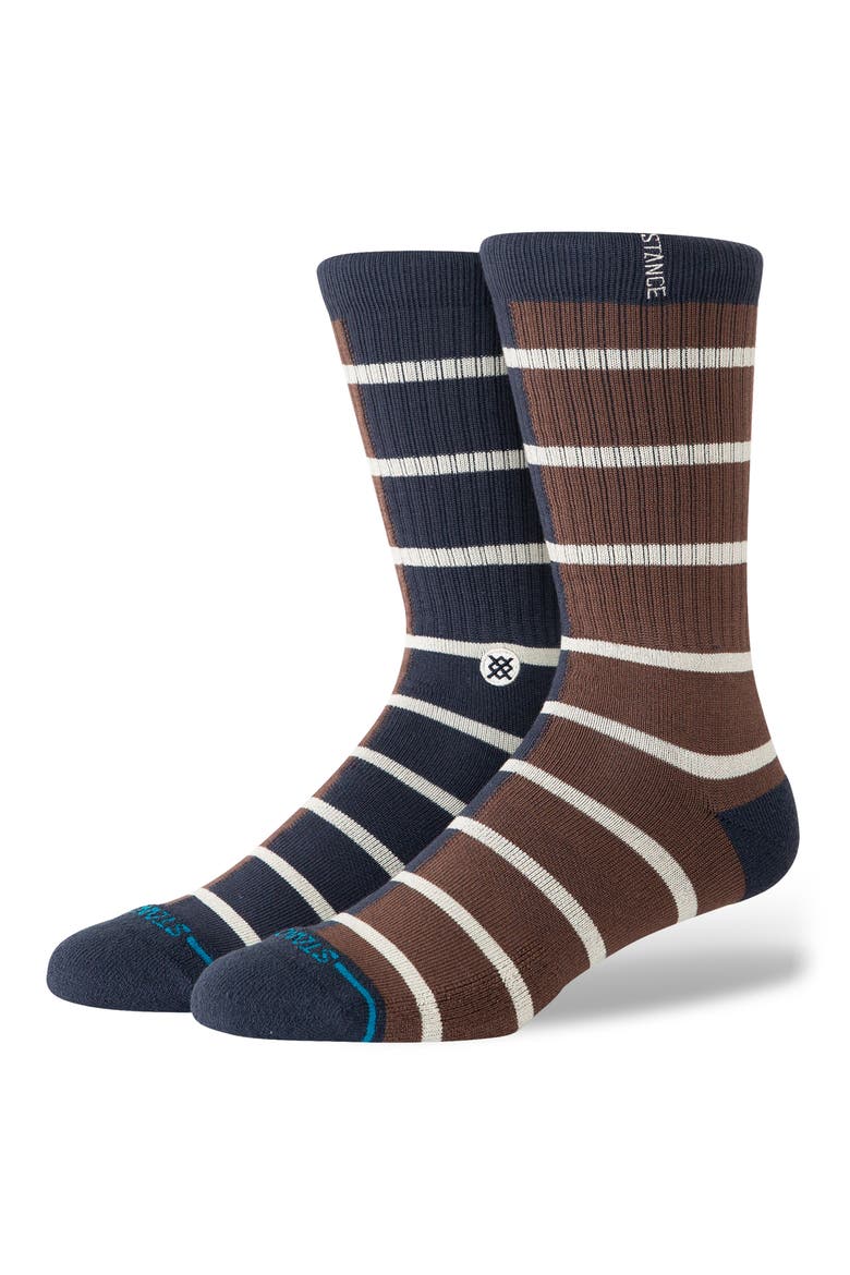 Double Vision Stripe Crew Socks, Main, color, NAVY