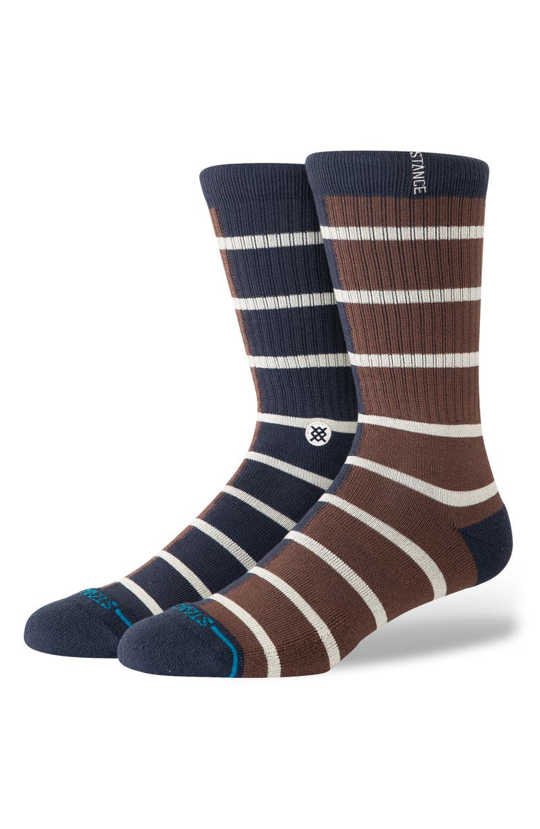 Stance Double Vision Stripe Crew Socks, Main, color, Navy