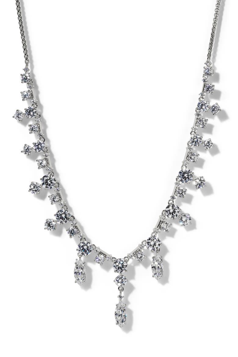 Everleigh Cubic Zirconia Frontal Necklace, Main, color, RHODIUM