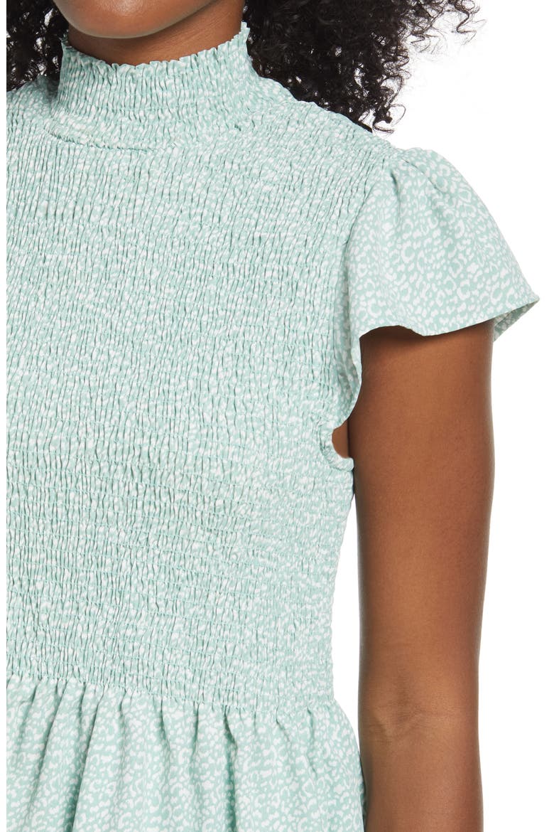 Smocked Detail Peplum Top, Alternate, color, SAGE ABSTRACT ANIMAL