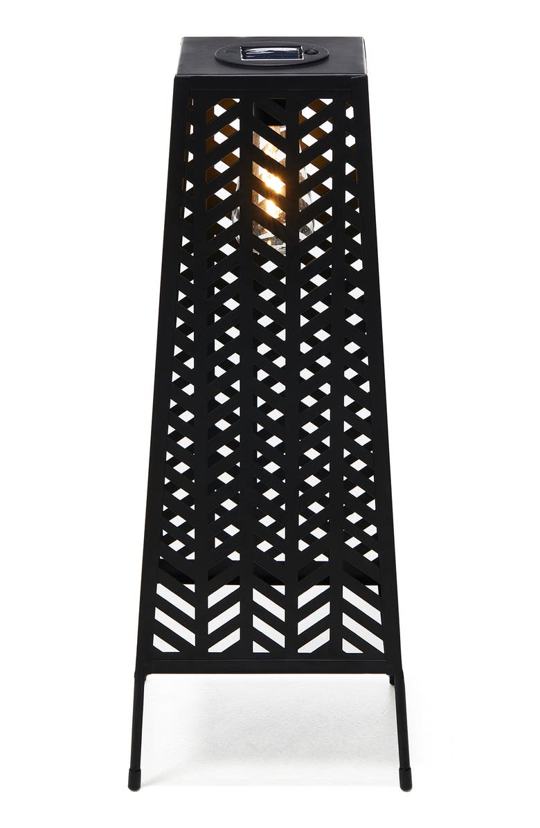 Glitzhome Metal Geometric Solar Powered Floor Lantern, Alternate, color, Black