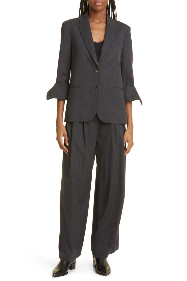 Boyfriend Stretch Wool Blazer, Alternate, color, DARK CHARCOAL