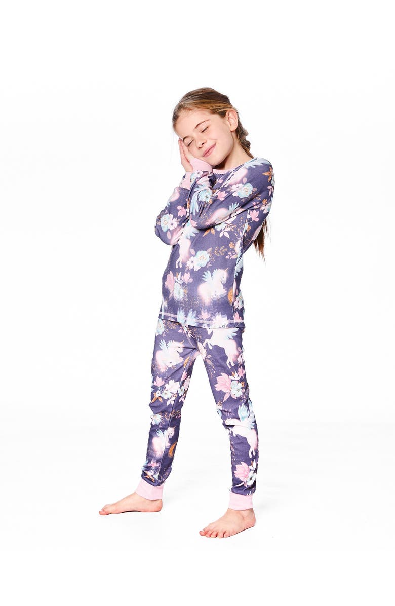 Deux par Deux Organic Cotton Two-Piece Pajamas, Main, color, Watercolor Unicorns