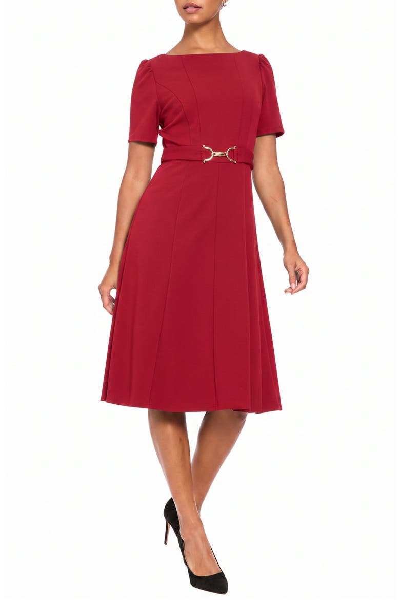 Horseshoe Buckle Midi Dress, Main, color, RED DAHLIA
