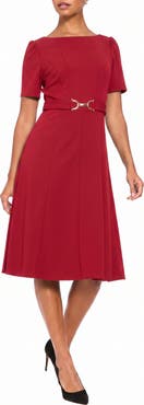 London Times Horseshoe Buckle Midi Dress