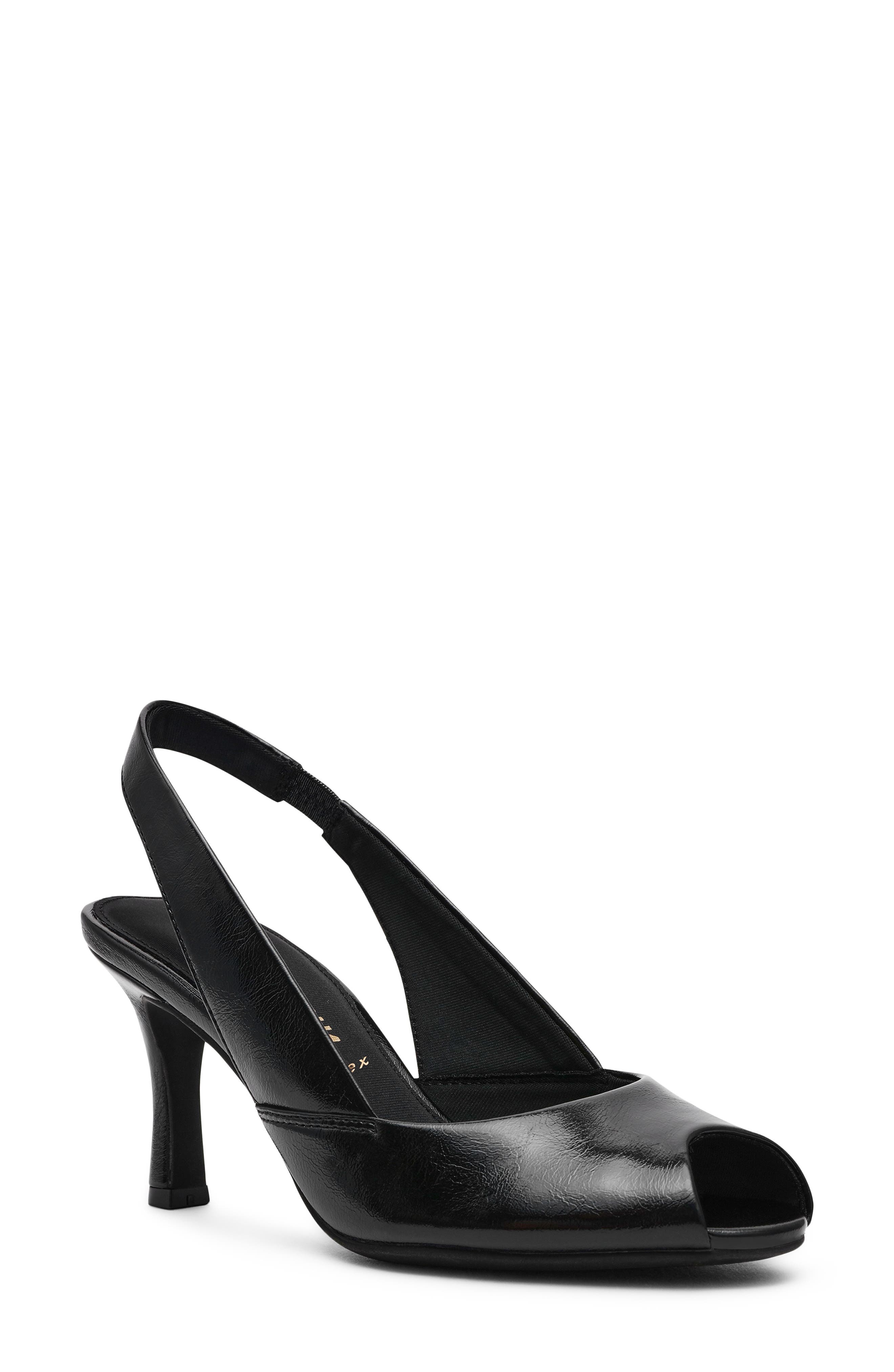 Anne Klein Jovi Slingback Peep Toe Pump, Main, color, Black Crinkle