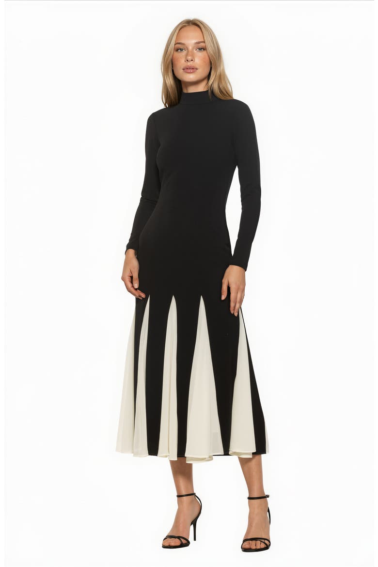 Veloura Mock Neck Long Sleeve Midi Dress, Alternate, color, BLACK/ WHITE
