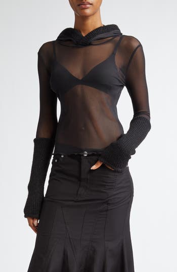 Miaou Mari Sheer Mesh Hoodie In Black