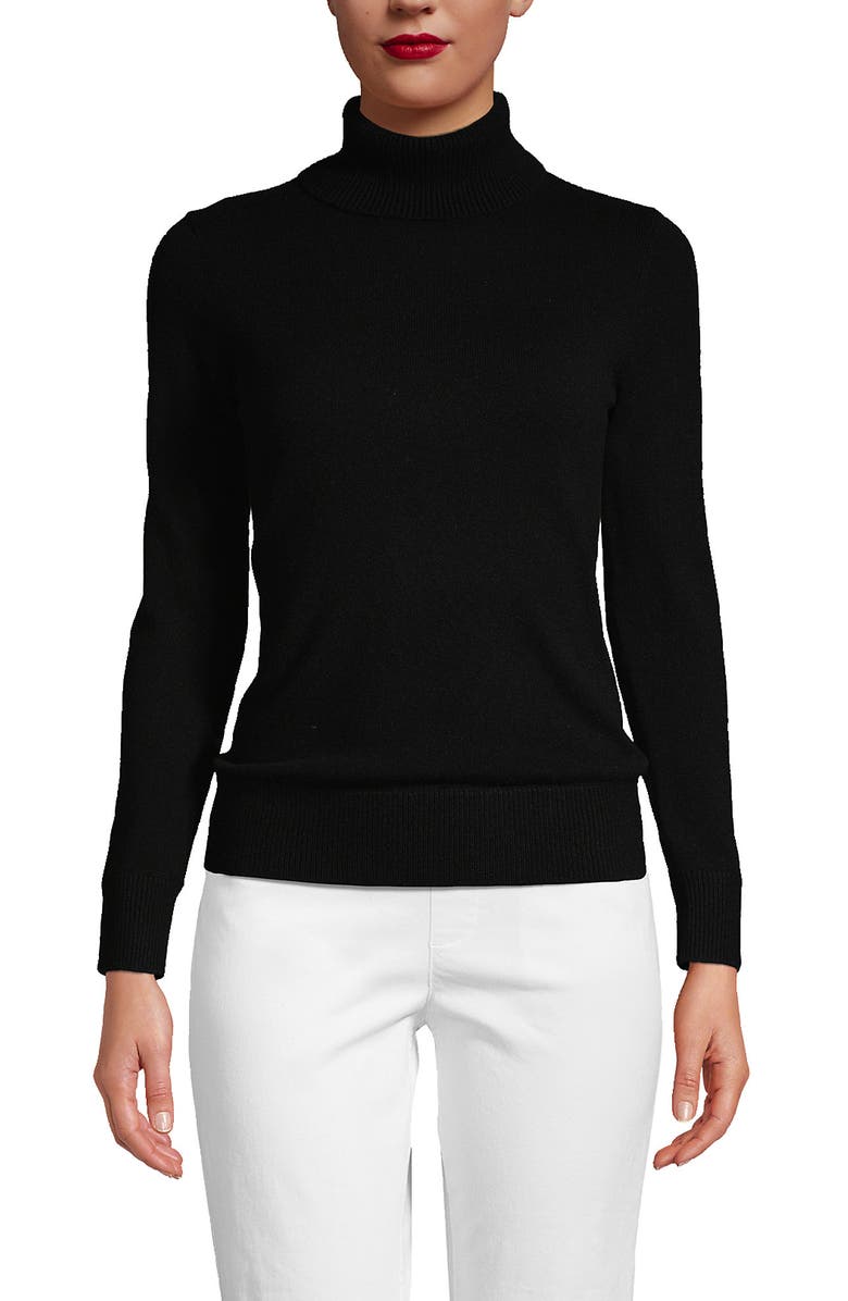 Lands' End Cashmere Turtleneck Sweater, Main, color, Black
