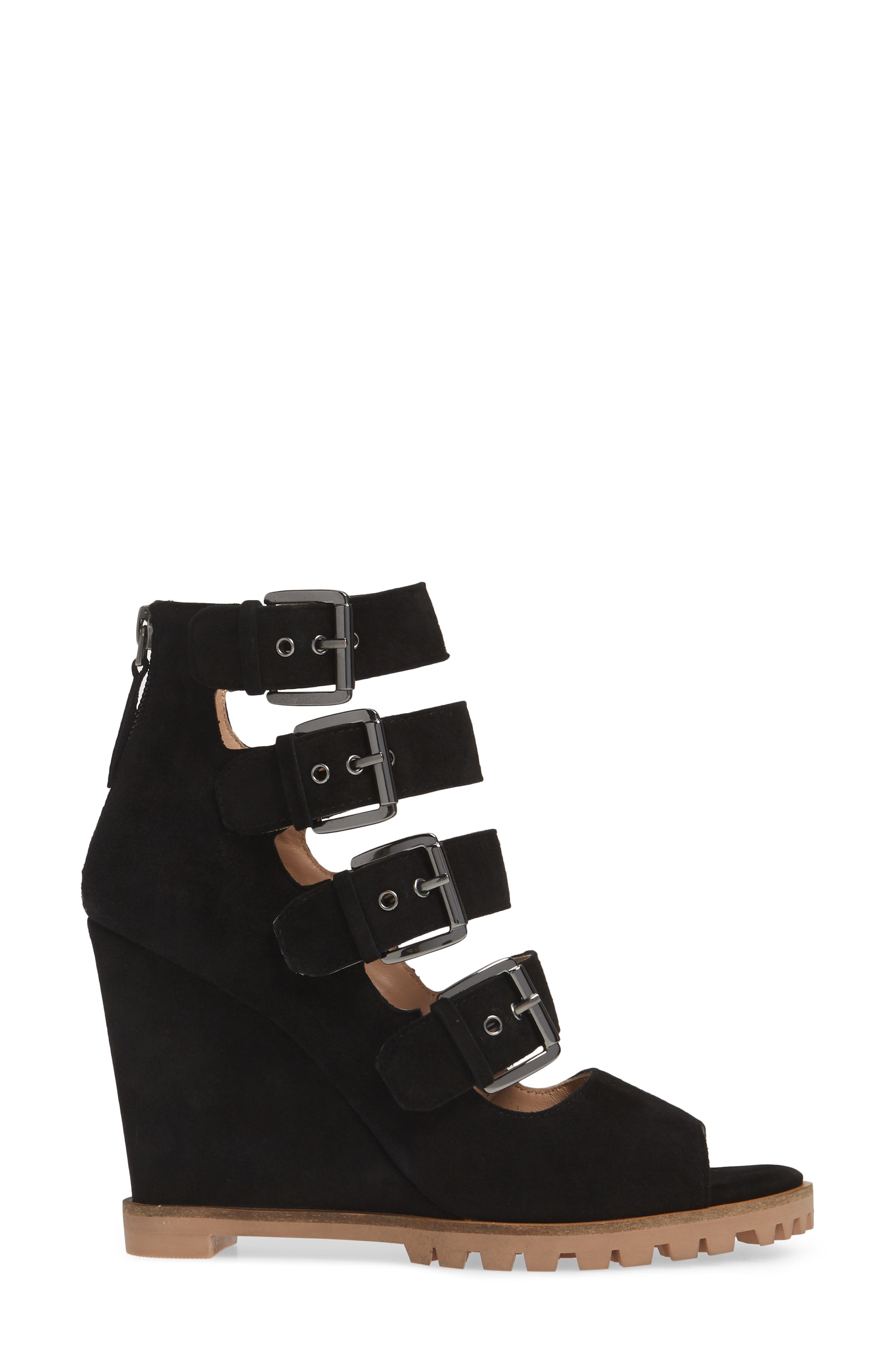 Linea Paolo Wisteria Buckle Wedge Sandal, Alternate, color, Black
