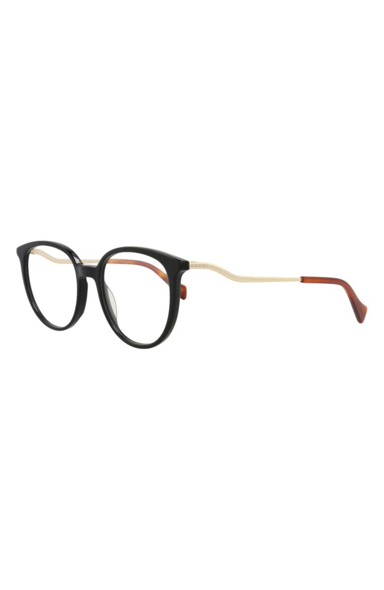 Gucci 51mm Round Optical Frames, Alternate, color, Black Gold Transparent