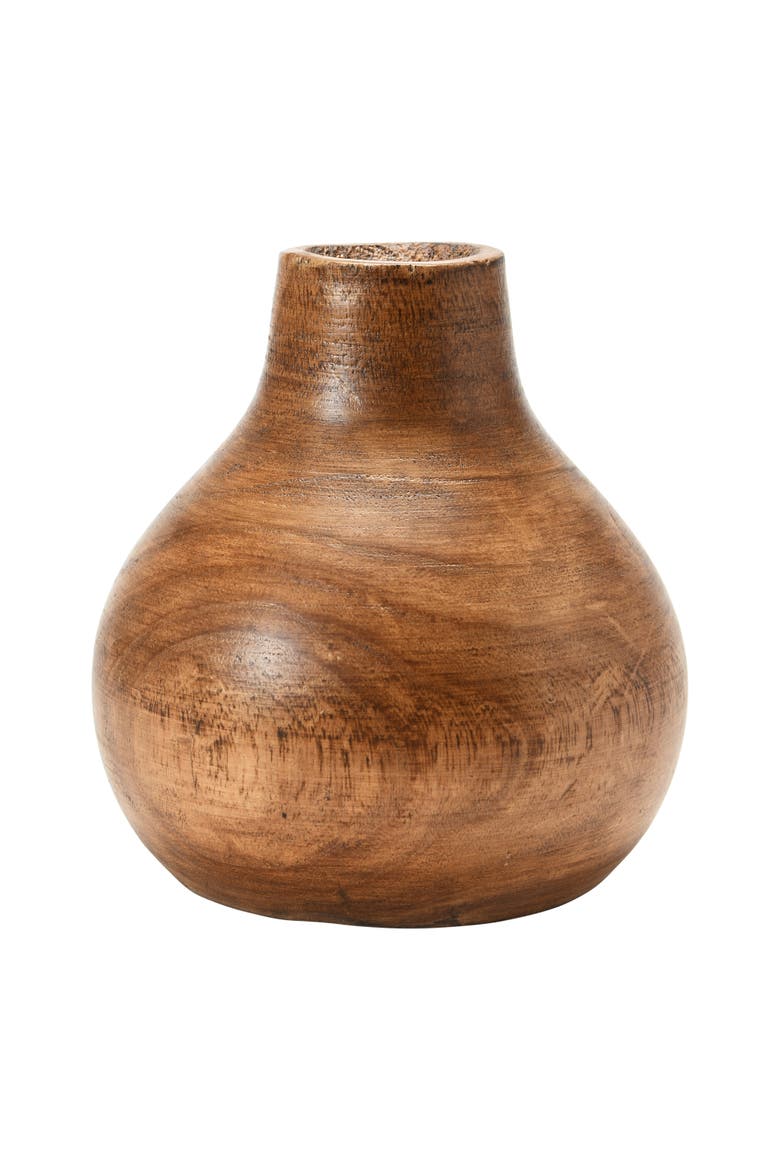 Round Decorative Paulownia Wood Pedestal Vase, Brown, Main, color, Natural