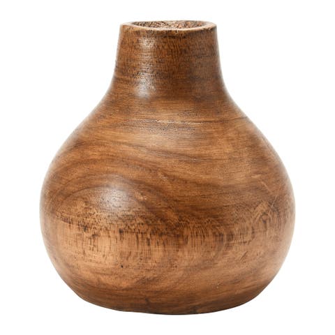 Round Decorative Paulownia Wood Pedestal Vase, Brown