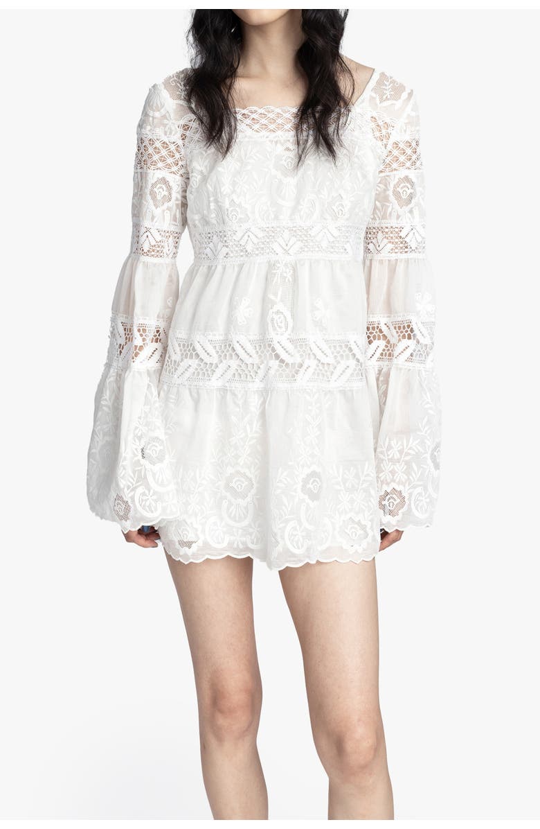 Anna Sui Cottage Rose Lace Mini Dress, Main, color, White
