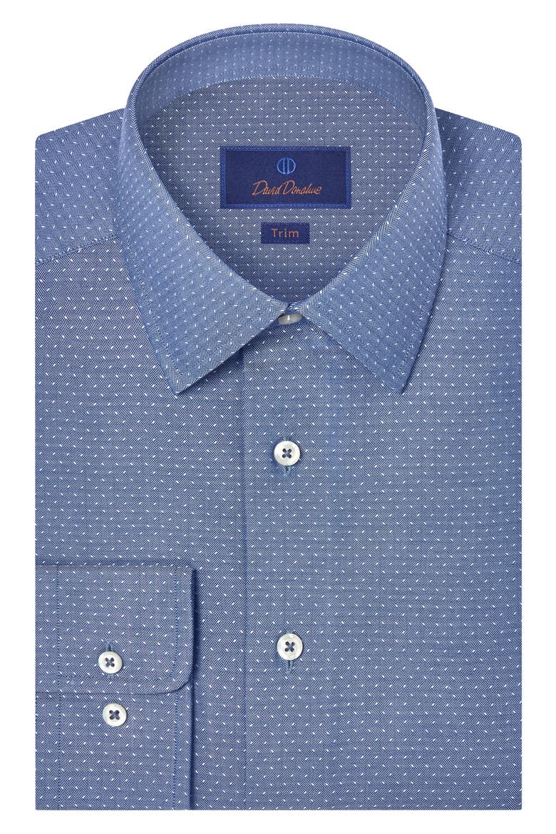Trim Fit Navy Micropattern Cotton Dobby Dress Shirt, Main, color, NAVY