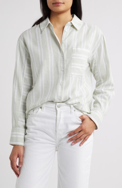 CASLONR CASLON(R) STRIPE LINEN BLEND BUTTON-UP SHIRT 