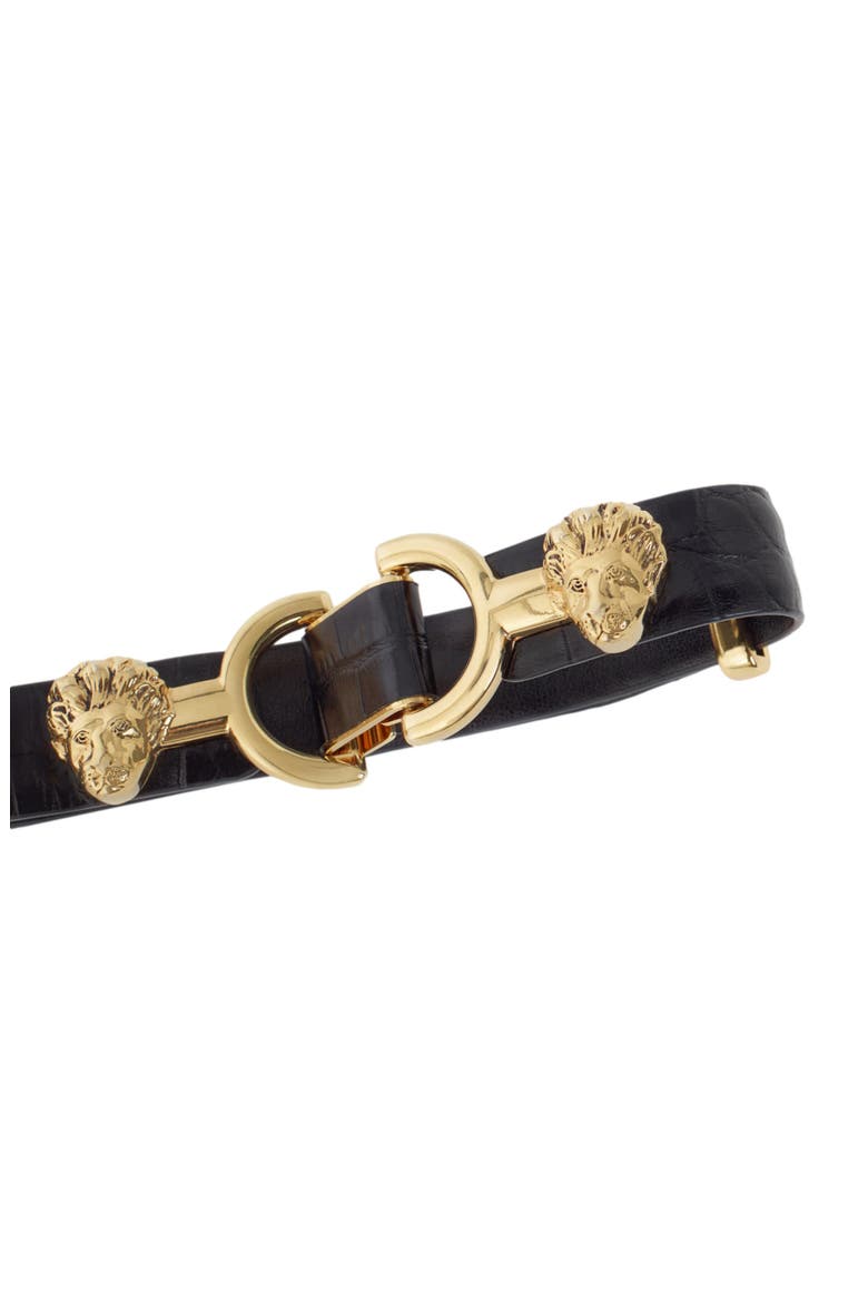 Thin leather belt with lion bit, Alternate, color, Black