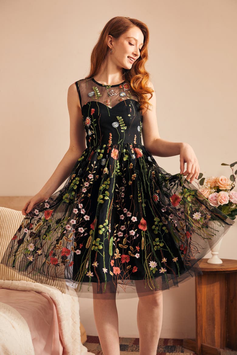 Mystique Mirage Fit & Flare Party Dress, Alternate, color, Gothic Garden