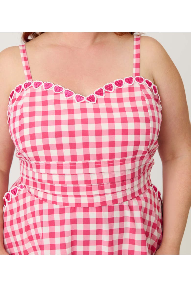 Plus Size 1950s Sleeveless Cotton Flare Dress, Alternate, color, Pink Gingham W/Hearts