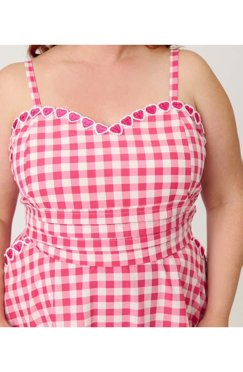 Unique Vintage Plus Size 1950s Sleeveless Cotton Flare Dress, Alternate, color, Pink Gingham W/Hearts