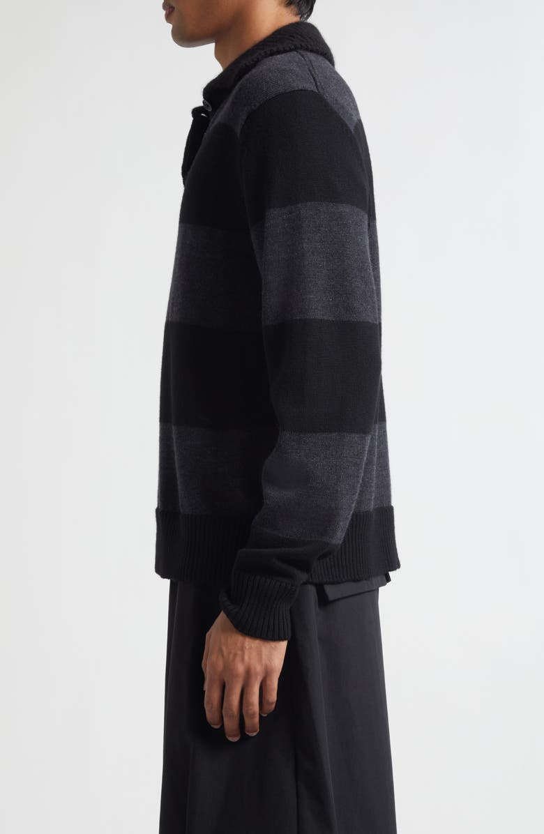 Simone Rocha Fuzzy Collar Stripe Rugby Polo Sweater, Alternate, color,