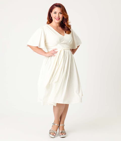 Plus Size 1940s Velvet Flutter Sleeve Swing Dress