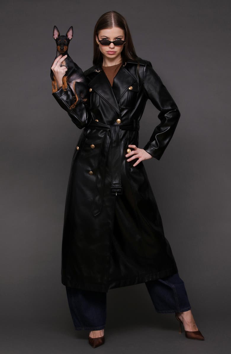 Avec Les Filles Belted Faux Leather Utility Trench Coat, Alternate, color, Black