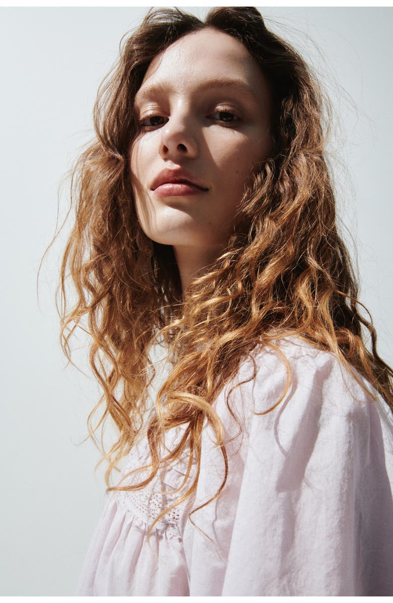 H&M Cotton blouse with eyelet embroidery, Alternate, color, Light Purple