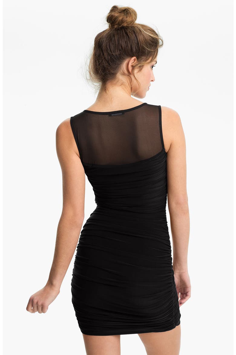 Mesh Panel Draped Body-Con Dress, Alternate, color, BLACK