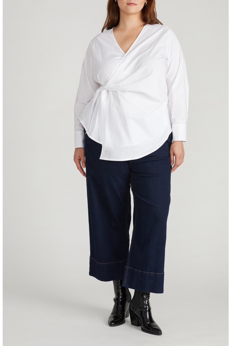 Stretch Cotton Blend Poplin Wrap Top, Alternate, color, WHITE