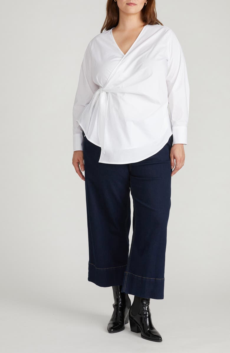 Universal Standard Stretch Cotton Blend Poplin Wrap Top, Alternate, color, White