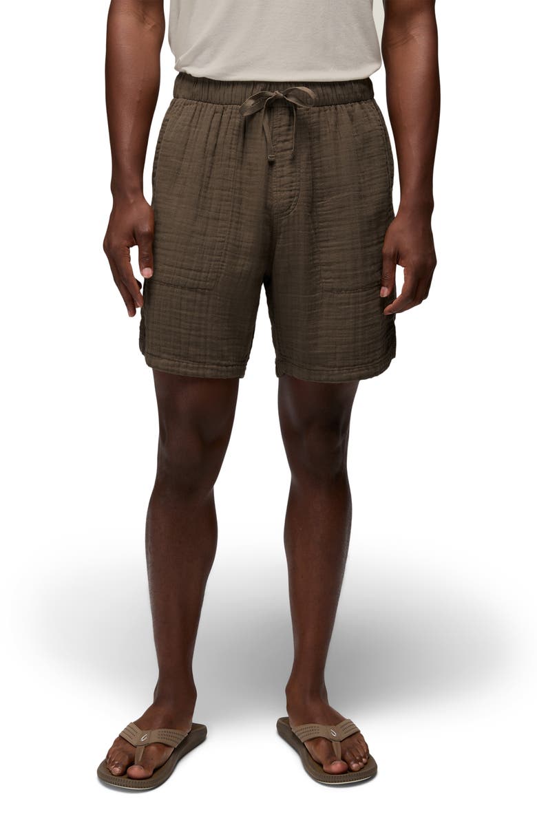 prAna Hideaways Organic Cotton Drawstring Shorts, Main, color, Mud