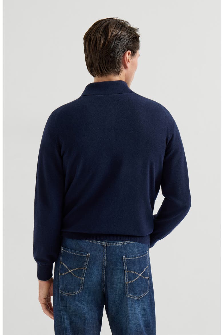 Cashmere knit polo shirt, Alternate, color, Navy Blue