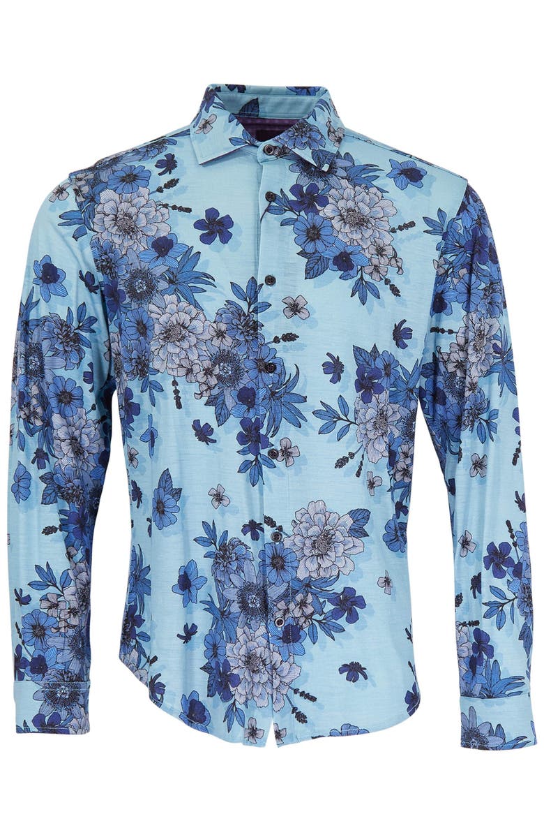 Lords of Harlech Sherlock Tailored Merino Wool Shirt, Main, color, Valencia Floral Teal