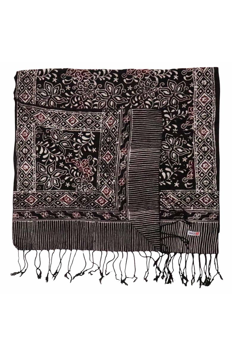 Kasih Co-op Hand Dyed Batik Scarf, Alternate, color, Black Red Floral Star