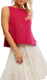 Free People Lizzie Rib Side Tie Sleeveless Cotton & Linen Blend Sweater