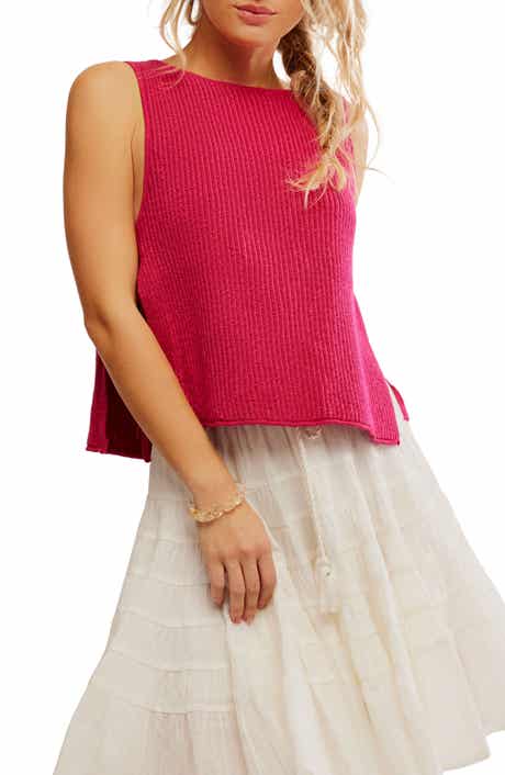 Free People Lizzie Rib Side Tie Sleeveless Cotton & Linen Blend Sweater