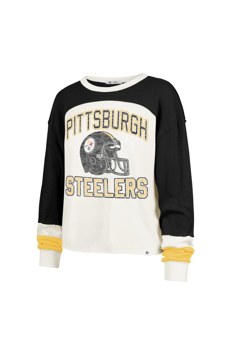 '47 Women's '47 Cream Pittsburgh Steelers Double Header Curve Toni Long Sleeve T-Shirt, Alternate, color, 